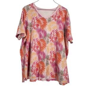 Kim Rogers Pink Tropical Print Short Sleeve Top - XXL